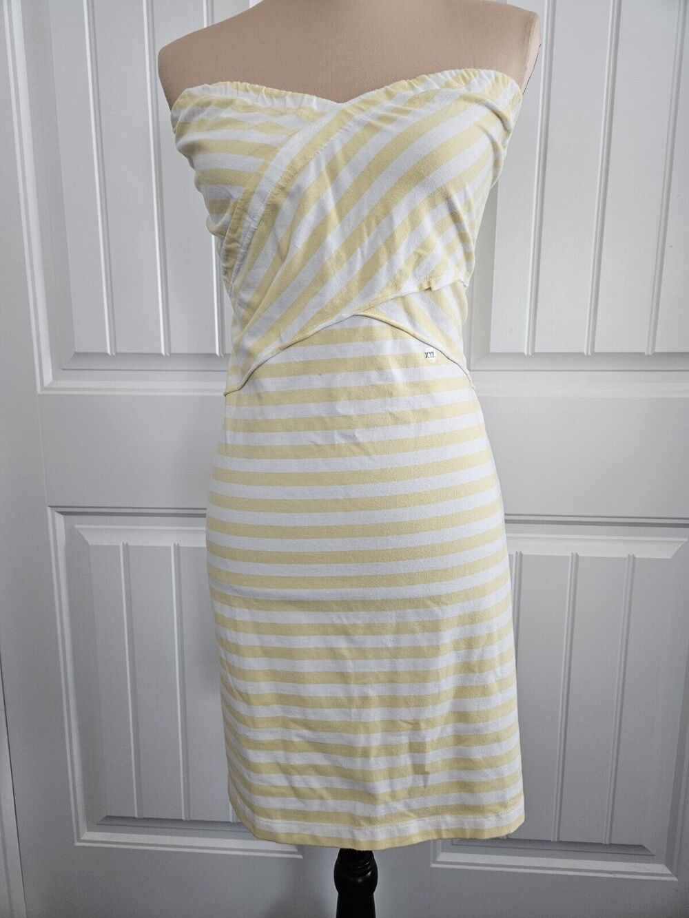 American Eagle Yellow And White Striped Strapless Mini Dress XXL Classic